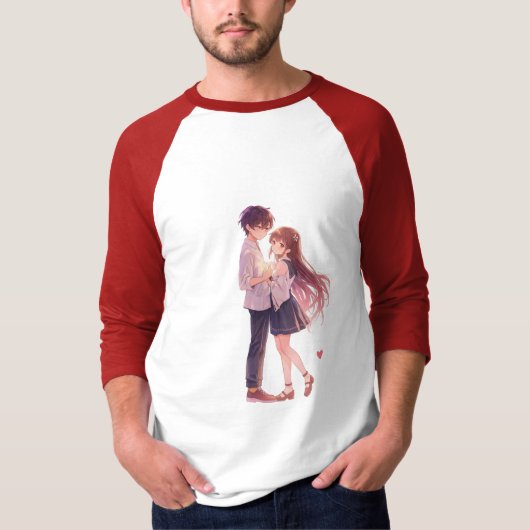 Romantic Anime Couple - Cute Aesthetic Lovers Art  T-shirt (Voorkant)