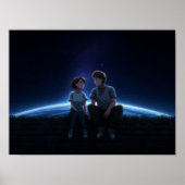 Romantic Anime Couple Sitting Under Starry Cosmos Poster (Voorkant)