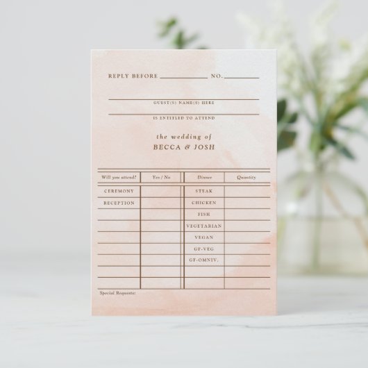 Romantic Antiek Blush Wedding Library Kaart RSVP (Staand voorkant)
