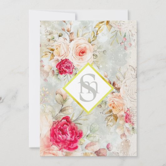 *~ Romantic AR26 QR + RSVP Floral Wedding Kaart (Voorkant)