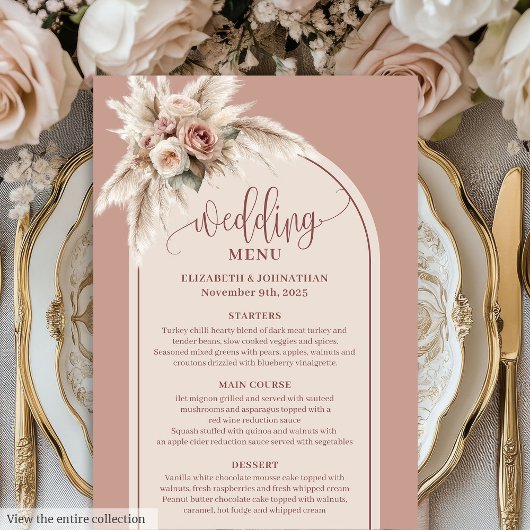 Romantic Arch Pastel Pink Pampas Sage Floral Menu