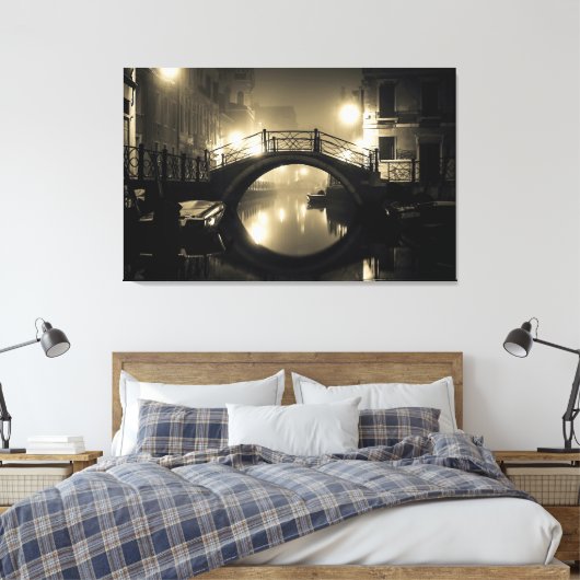 Romantic Arched Bridge Foggy Reflected Twilight Canvas Afdruk (Insitu (Slaapkamer))