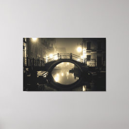 Romantic Arched Bridge Foggy Reflected Twilight Canvas Afdruk