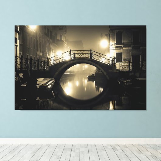 Romantic Arched Bridge Foggy Reflected Twilight Canvas Afdruk (Insitu (Houten vloer))