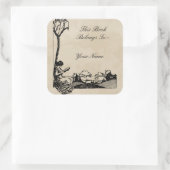 Romantic Art Nouveau Bookplate aan personaliseren Vierkante Sticker (Tas)