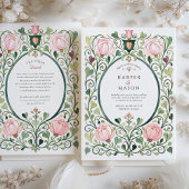 Romantic Art Nouveau Pink Peony Wedding Kaart