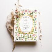Romantic Art Nouveau Tulip & Hearts Gold Wedding Kaart