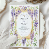 Romantic Art Nouveau Wisteria Gold Wedding Kaart