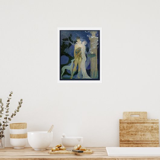 Romantic Art noveau Coupure met Greyhound Poster (Keuken)