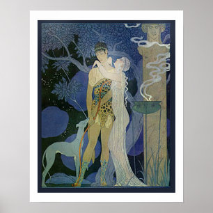 Romantic Art noveau Coupure met Greyhound Poster
