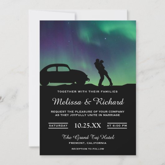 Romantic Aurora Galaxy Couple Wedding Invitation Kaart (Voorkant)