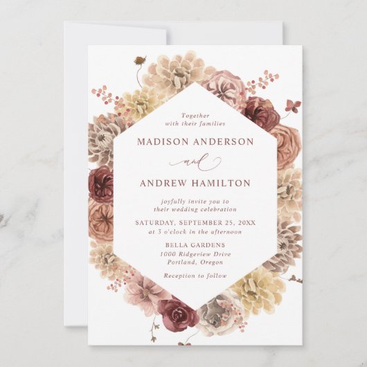 Romantic Autumn Floral Lijst Wedding Kaart (Voorkant)