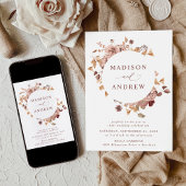 Romantic Autumn Floral Wreath Wedding Kaart