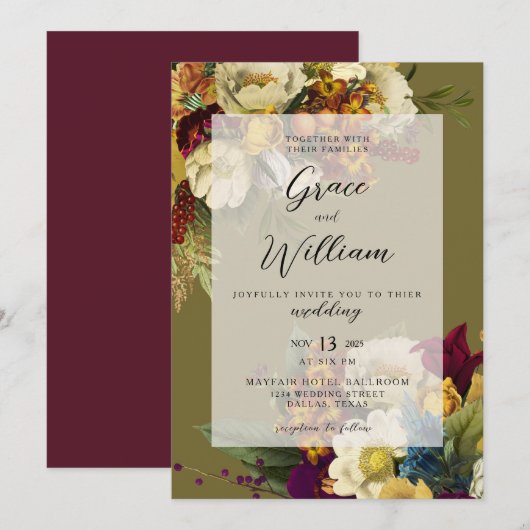 Romantic Autumn Herfst Floral Wedding Kaart (Voorkant / Achterkant)