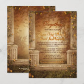 Romantic Autumn Leaves and Columns Wedding Invite Kaart (Voorkant / Achterkant)