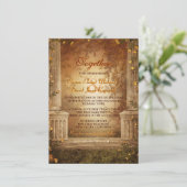 Romantic Autumn Leaves and Columns Wedding Invite Kaart (Staand voorkant)