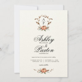 Romantic Autumn Pumpkin Monogram Weddenschap Kaart