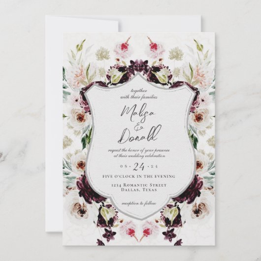 Romantic Autumn Woodland Floral Crest Wedding Kaart (Voorkant)