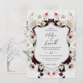 Romantic Autumn Woodland Floral Crest Wedding Kaart (Voorkant / Achterkant)