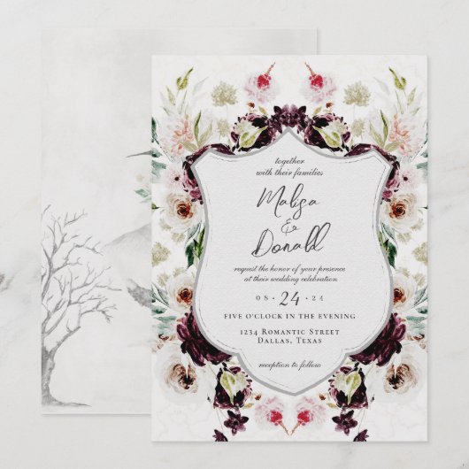 Romantic Autumn Woodland Floral Crest Wedding Kaart (Voorkant / Achterkant)