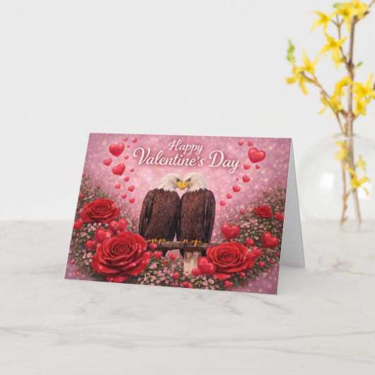 Romantic Bald Eagle Valentine’s Day: Love & Nature Kaart (Gele Bloem)