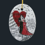 Romantic Ballroom Dancers Keramisch Ornament<br><div class="desc">Dit prachtig uitgevoerde ontwerp kenmerkt een elegant koppel dat romantisch danst omringd door muzieknoten. Het komt uit een origineel stuk collage kunst van kunstenaar Loretta Alvarado</div>