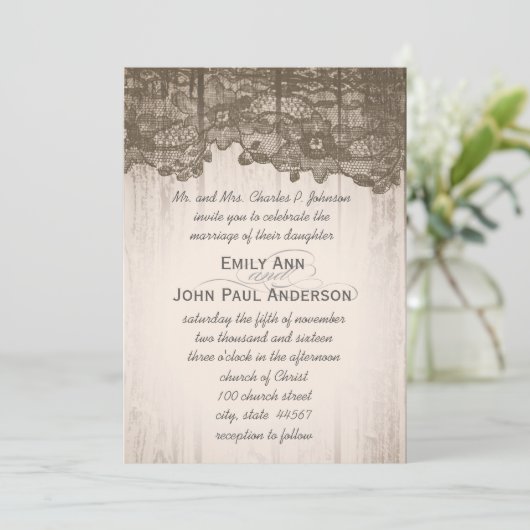 Romantic Barn Wood en Lace Elegant Wedding Kaart (Staand voorkant)