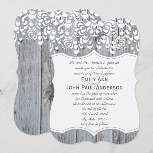 Romantic Barn Wood en Lace Elegant Wedding Kaart (Voorkant / Achterkant)