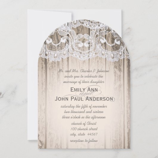 Romantic Barn Wood en Lace Elegant Wedding Kaart (Voorkant)