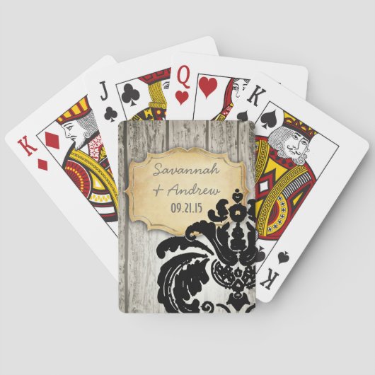 Romantic Barn Wood Gold Black Damask Pokerkaarten (Achterkant)
