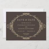 Romantic Baroque Ornate Frame Dark Brown Photo Save The Date (Voorkant)