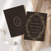 Romantic Baroque Ornate Frame Dark Brown Wedding Kaart