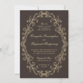 Romantic Baroque Ornate Frame Dark Brown Wedding Kaart (Voorkant)