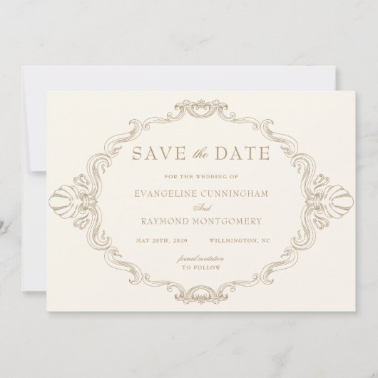 Romantic Baroque Ornate Frame Photo Save The Date (Voorkant)