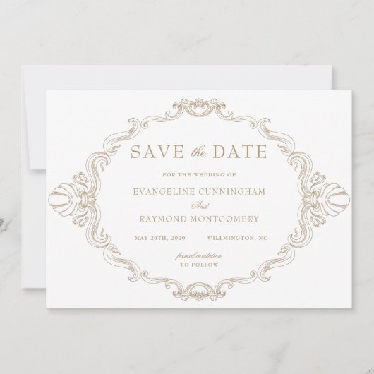 Romantic Baroque Ornate Frame Photo Save The Date (Voorkant)