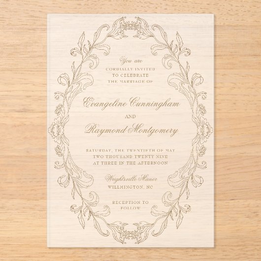 Romantic Baroque Ornate Frame Wedding Acryl Uitnodigingen (Voorkant)
