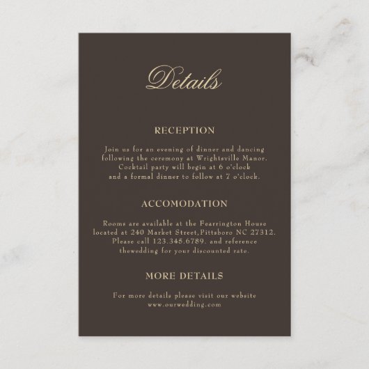 Romantic Baroque Ornate Frame Wedding Details Informatiekaartje (Voorkant)