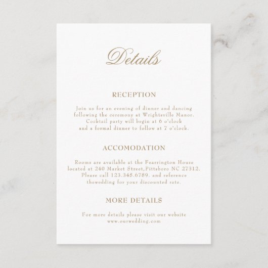 Romantic Baroque Ornate Frame Wedding Details Informatiekaartje (Voorkant)