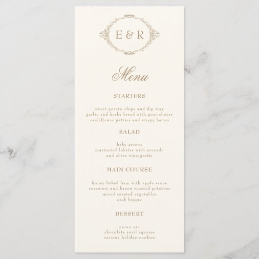 Romantic Baroque Ornate Frame Wedding Invitation Menu (Voorkant)