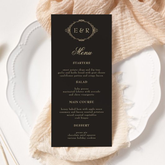 Romantic Baroque Ornate Frame Wedding Menu Card