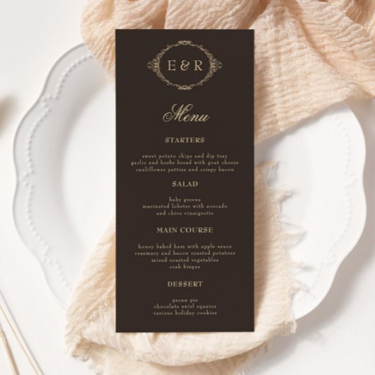 Romantic Baroque Ornate Frame Wedding Menu Card