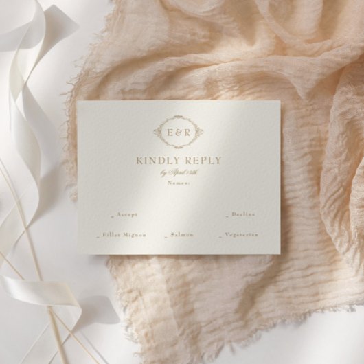 Romantic Baroque Ornate Frame Wedding RSVP Kaartje