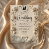 Romantic Baroque Roses & Silhouette Frame Wedding  Kaart