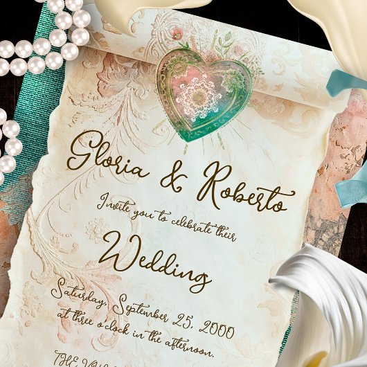 Romantic Baroque Scroll Sacred Heart Kaart