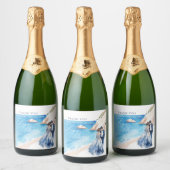 Romantic Beach Bride & Groom Wedding Sparkling Wijnetiket (Flessen)