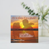 Romantic Beach Couple Nautical Yacht Weddenschap Kaart (Staand voorkant)