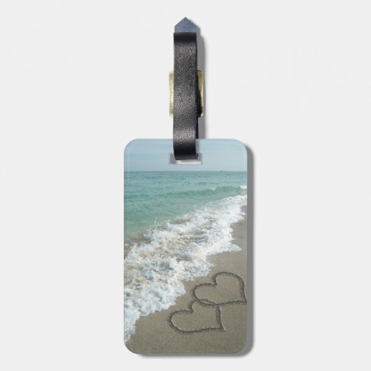 Romantic Beach Hearts Bagagelabel (Achterkant verticaal)
