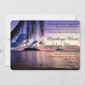 Romantic Beach Paars Sunset Weddenschap Kaart (Voorkant)