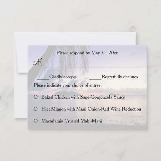 Romantic Beach Paars Sunset Weddenschap RSVP (Achterkant)