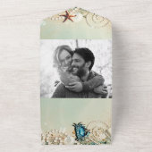 Romantic Beach Starfish & Pearls Elegant Wedding All In One Uitnodiging (Buitenkant)